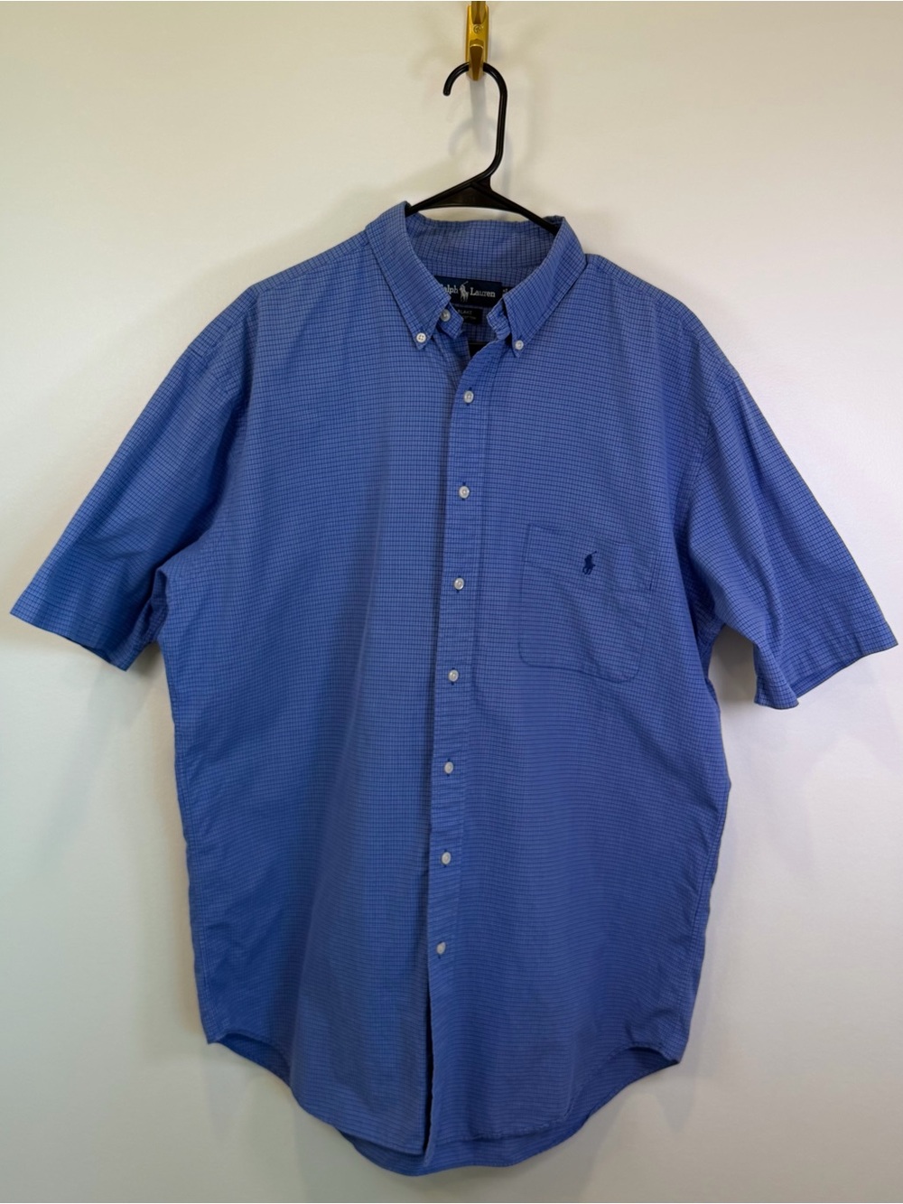 Polo Ralph Lauren Blake Blue Plaid Button-Up Shirt Men's Large Tall 100% Cotton‎